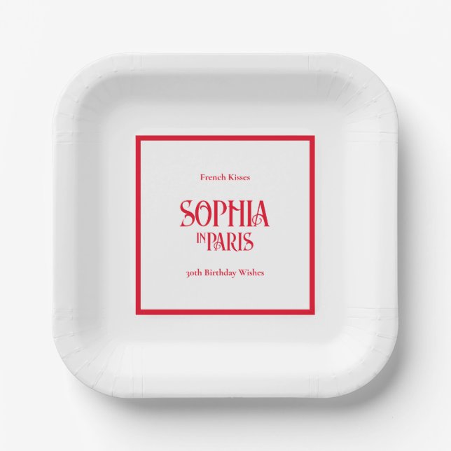 French Kisses & 30th Birthday Wishes Paris Party Paper Plates (Front)