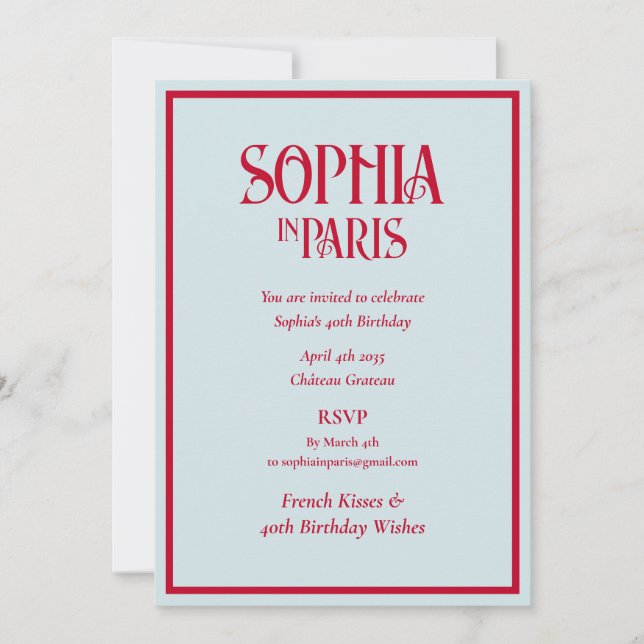 French Kisses 40th Birthday Wishes Paris Birthday Invitation (Front)