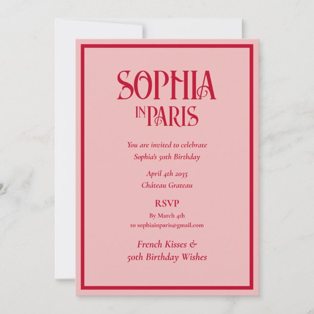 French Kisses 50th Birthday Wishes Paris Birthday Invitation (Front)