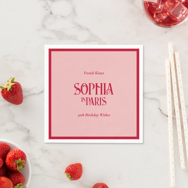 French Kisses & 50th Birthday Wishes Paris Party Napkins (Insitu)