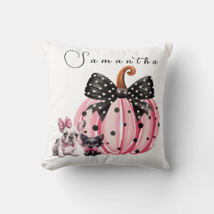 French Kisses Halloween Bulldog Cat quote pink XL Throw Pillow