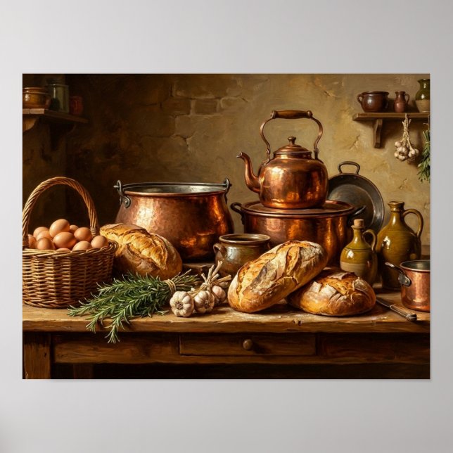 French Kitchen Copper Pots & Bread Poster (Front)