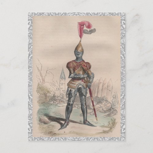 French knight in full plate armor lace postcard