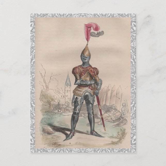 French knight in full plate armor lace postcard (Front)