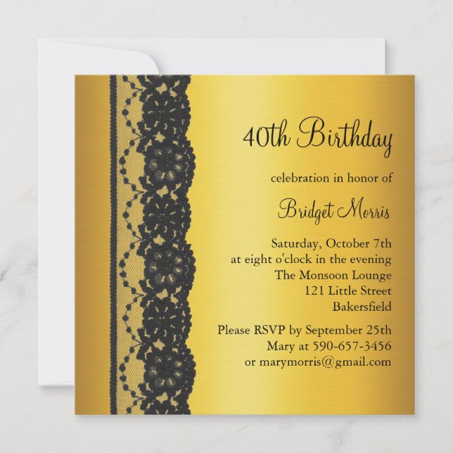 French Lace Birthday Invitation gold (Front)