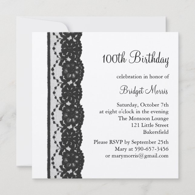 French Lace Birthday Invitation on champagne (Front)