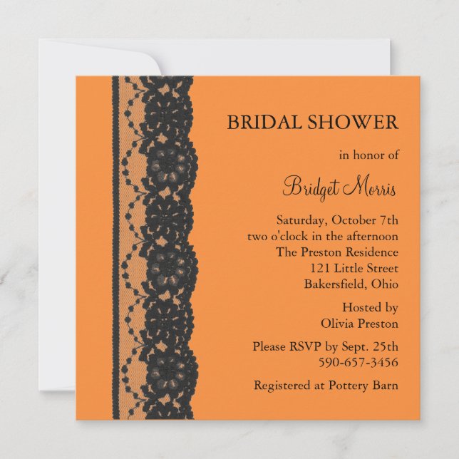 French Lace Bridal Shower 2(orange) Invitation (Front)