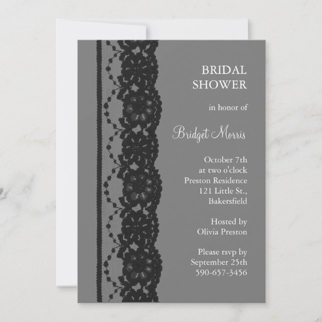 French Lace Bridal Shower (gray) Invitation (Front)