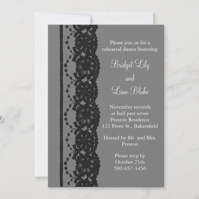 French Lace Rehearsal Dinner (gray) Invitation (Front)