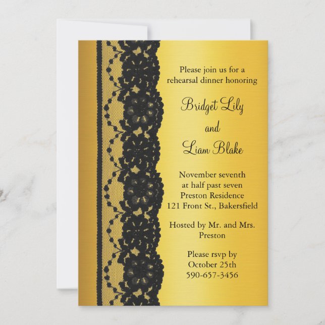 French Lace Rehearsal Dinner in gold Invitation (Front)