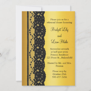 French Lace Rehearsal Dinner in gold Invitation