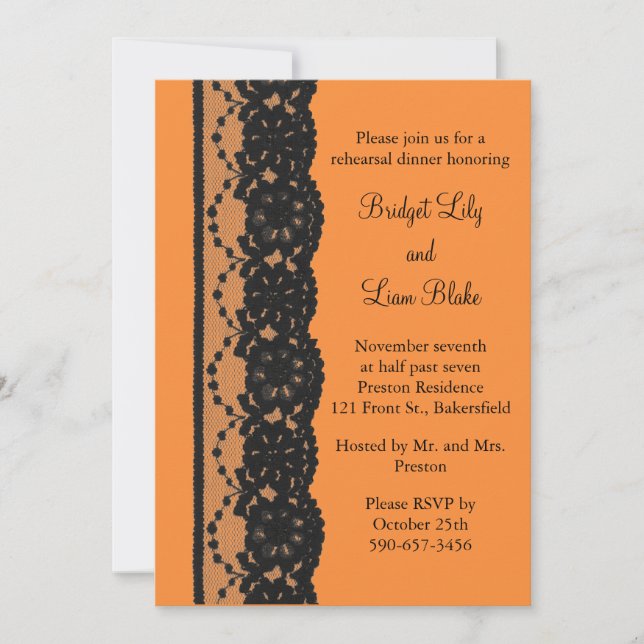 French Lace Rehearsal Dinner (orange) Invitation (Front)