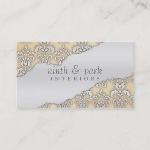 French Lace Ripped Damask Interior Design Business Card Template