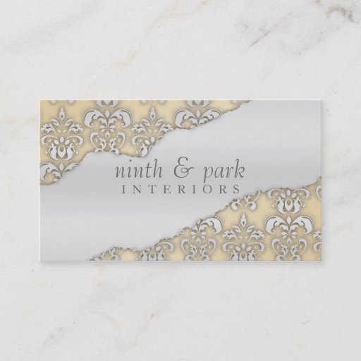 Customizable French Lace Ripped Damask Interior Design Business Card Template
