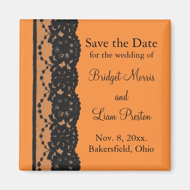 French Lace Save the Date Magnet (orange) (Front)