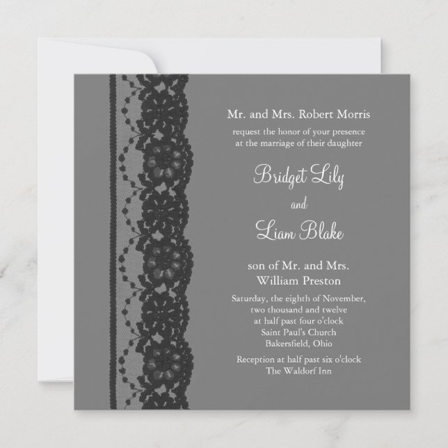 French Lace Wedding Invitation (gray) (Front)