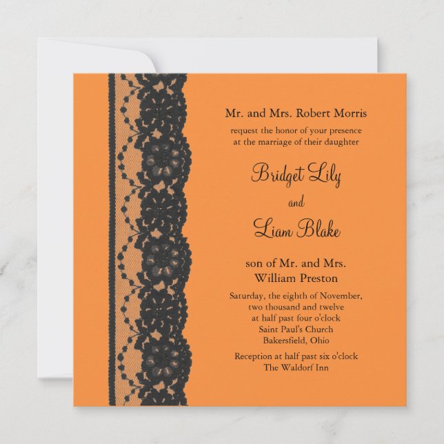 French Lace Wedding Invitation (orange) (Front)