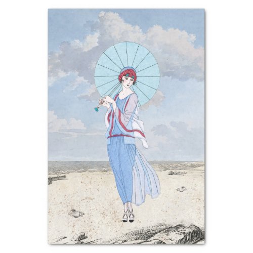 French Lady on Beach Vintage Collage Decoupage  Tissue Paper