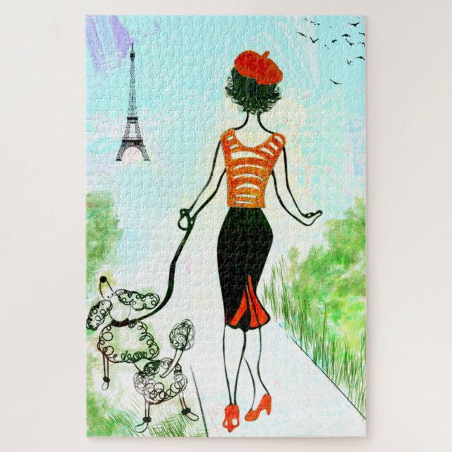 French Lady & Poodle Garden Puzzle (Vertical)
