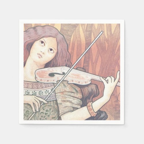 French Lady with Violin Art Nouveau Music Vintage  Napkins