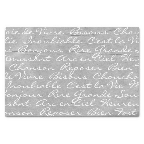 French Language Script Tissue Paper Gray