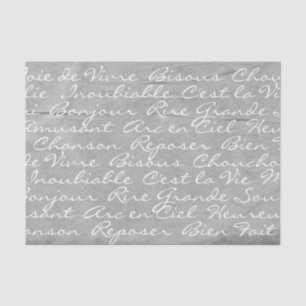 French Language Script Tissue Paper (Gray)