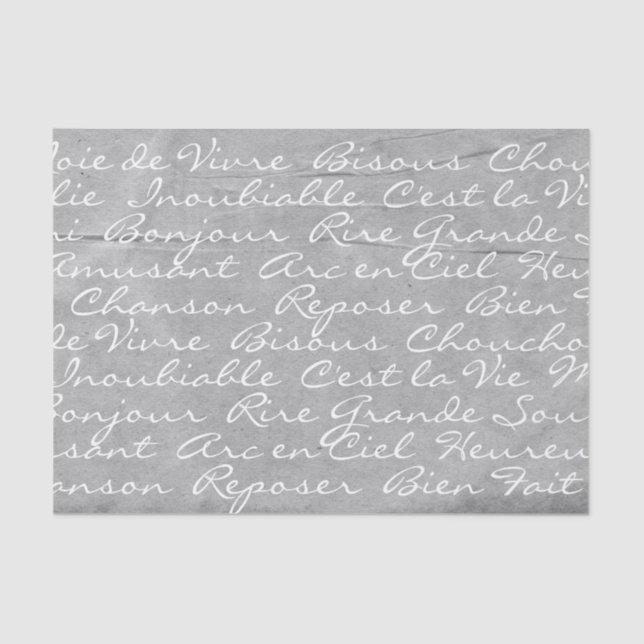 French Language Script Tissue Paper (Gray) (Front)