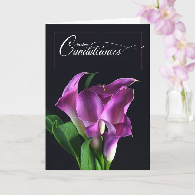 French Language Sympathy Condoléances Lilies Card (Orchid)