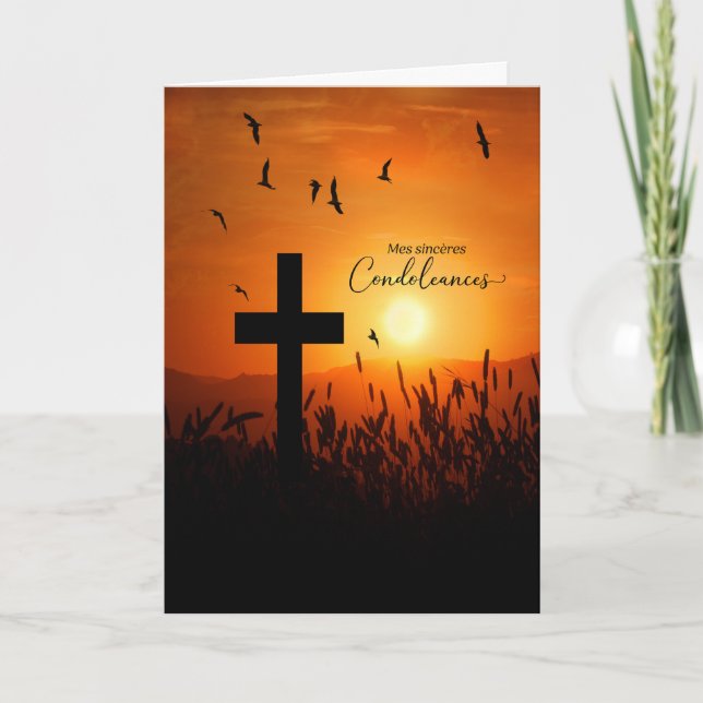 French Language Sympathy Condoleances Sunset Cross Card (Front)