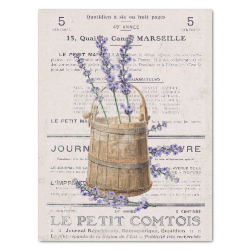 French Lavender Bloom Bucket Typography Decoupage  Tissue Paper