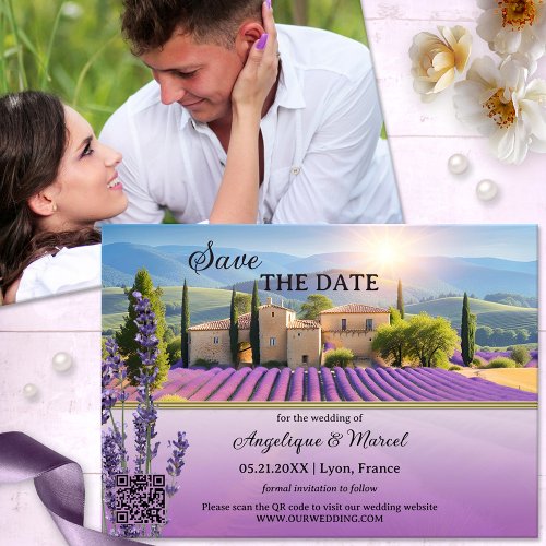 French Lavender Country QR Save the Date Card