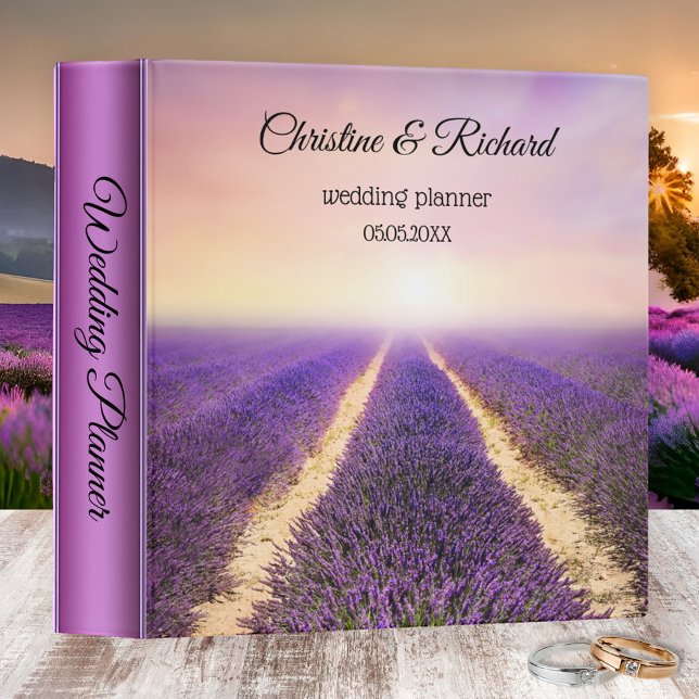 French Lavender Field Wedding Planner Binder (A romantic wedding binder featuring a dreamy painting of a lavender field)