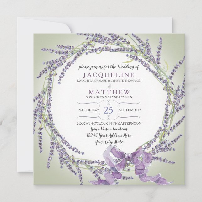 French Lavender Flower Wreath Typography Script Invitation (Front)