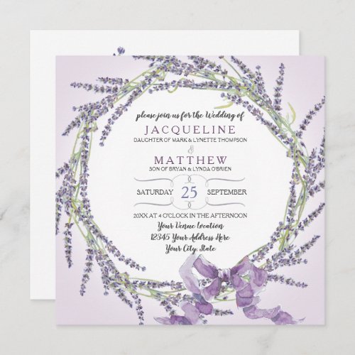 French Lavender Flower Wreath Watercolor n Script Invitation