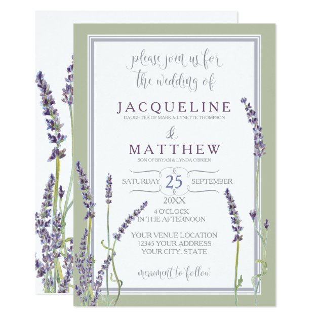French Lavender Flowers Modern Typography Script Invitation