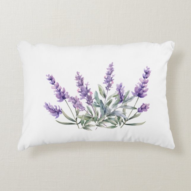 French Lavender Pattern. Watercolour Accent Pillow (Front)