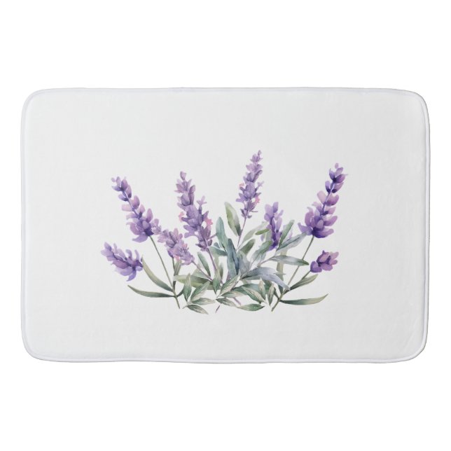 French Lavender Pattern. Watercolour Bath Mat (Front)