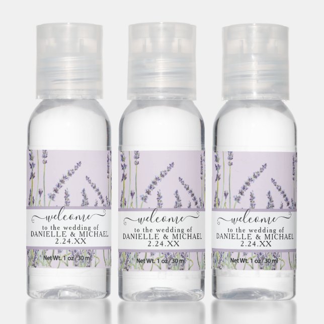 French Lavender Purple Floral Foliage Wedding Name Hand Sanitizer (Set)