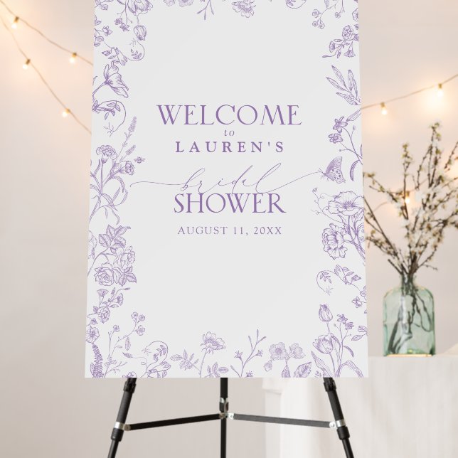 French Lavender Victorian Bridal Shower Welcome Foam Board (In Situ (Stand))