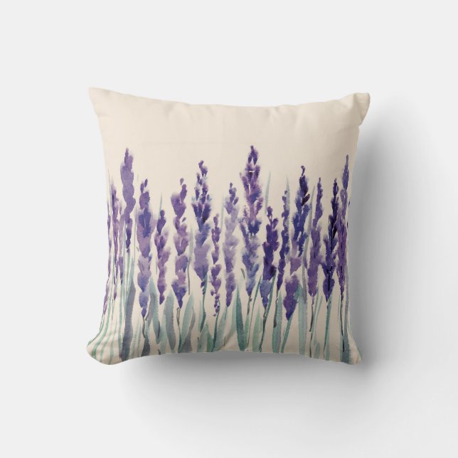 French Lavender: Watercolor Illustration Throw Pillow (Front)