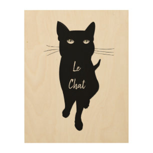 French Le Chat black gothic cat Wood Wall Art
