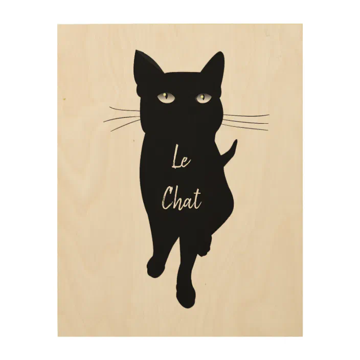 French Le Chat Black Gothic Cat Wood Wall Art Zazzle Com