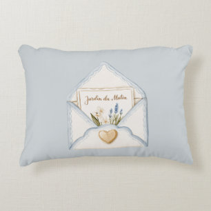 French Light Blue Cream Envelope Heart Floral Accent Pillow