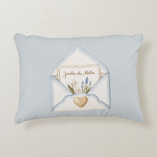 French Light Blue Cream Envelope Heart Floral   Accent Pillow