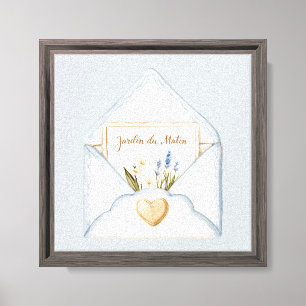French Light Blue Cream Envelope Heart Floral Canvas Print