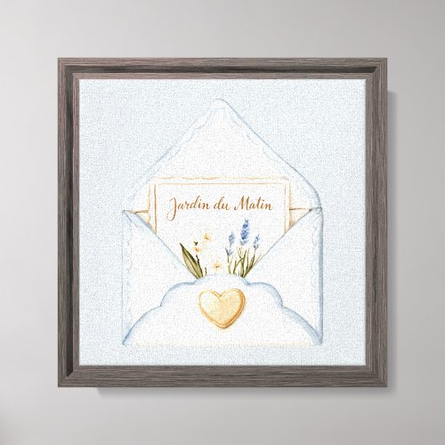 French Light Blue Cream Envelope Heart Floral Canvas Print