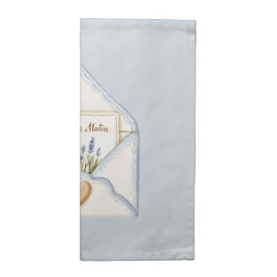 French Light Blue Cream Envelope Heart Floral Cloth Napkin