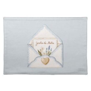 French Light Blue Cream Envelope Heart Floral   Cloth Placemat