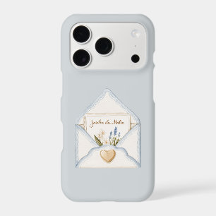 French Light Blue Cream Envelope Heart Floral iPhone 17 Pro Case