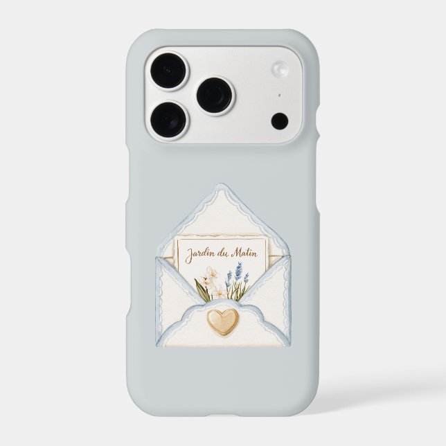 French Light Blue Cream Envelope Heart Floral   iPhone Case (Back)